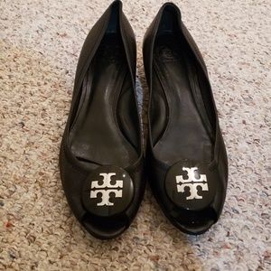 Tory Burch open toe wedges, 10 1/2, mint condition